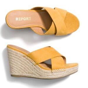 Golden Yellow Suede Slide Rope Wedge Espadrilles by Report in size 9